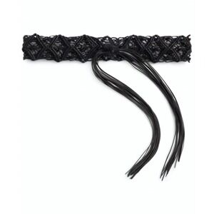 Ralph Lauren Women's Black Leather Macramé Wide Belt – Size S- Resort Collection
